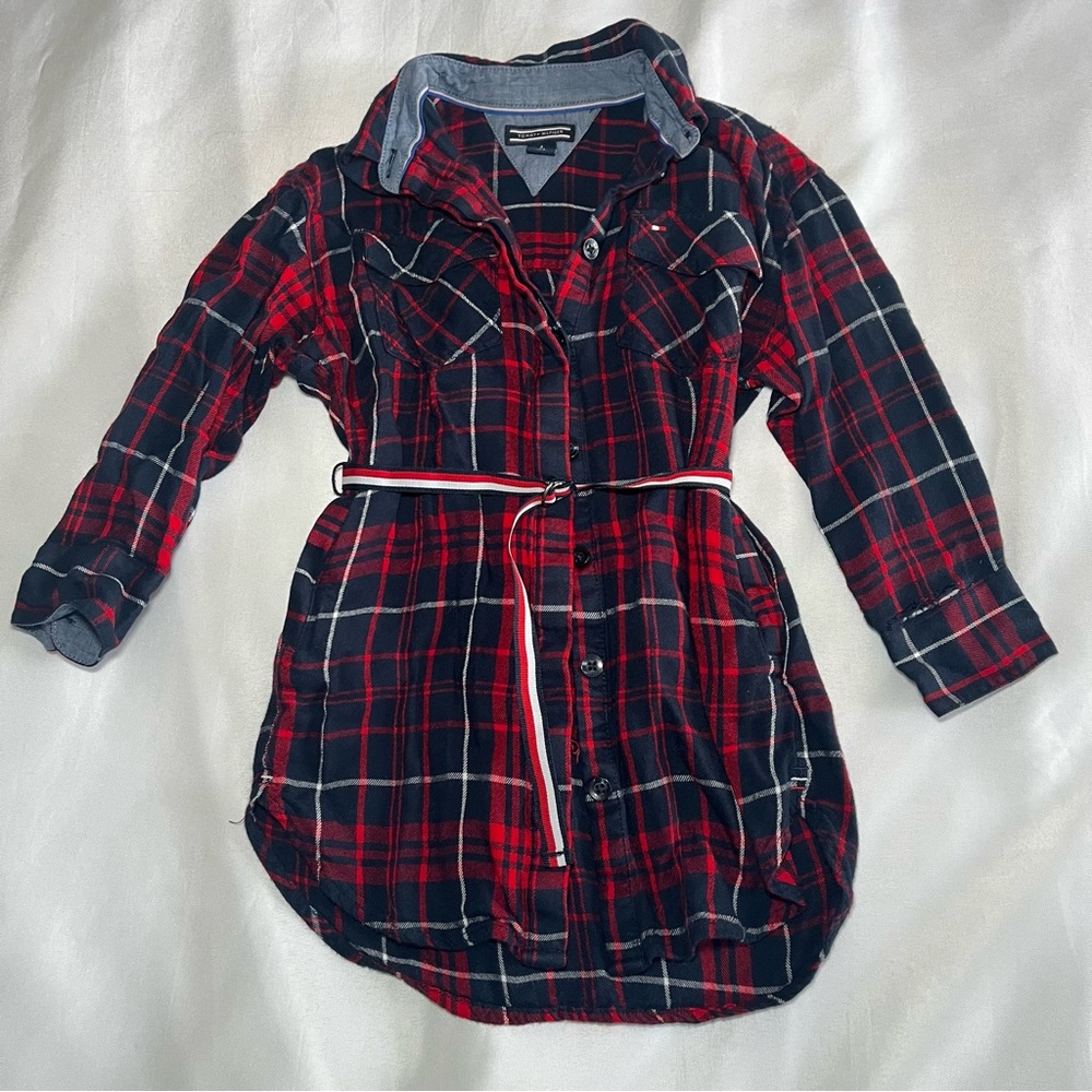 Tommy Hilfiger Toddler Girls 4T Plaid Tunic Belted Button Down Long Sleeve Dress